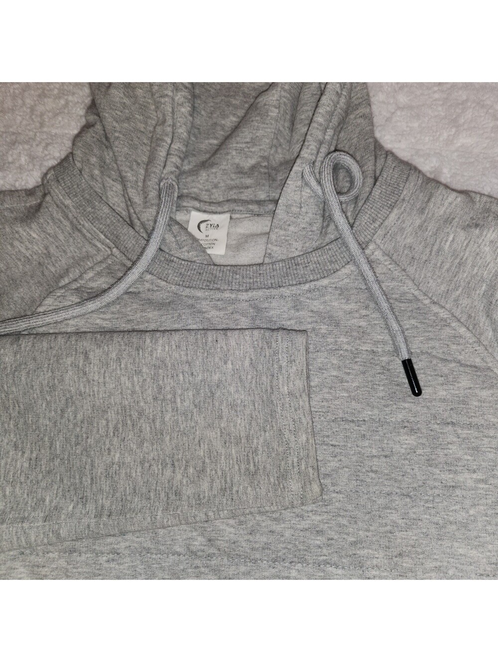 ZYIA Active Gray Hoodie Women's Medium Pullover Stretch Athleisure Sweatshirt c5